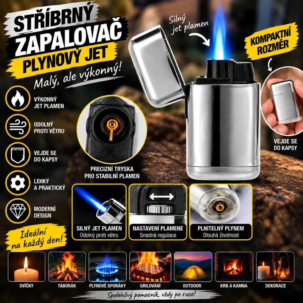 Tryskový zapalovač Prof - stříbrný