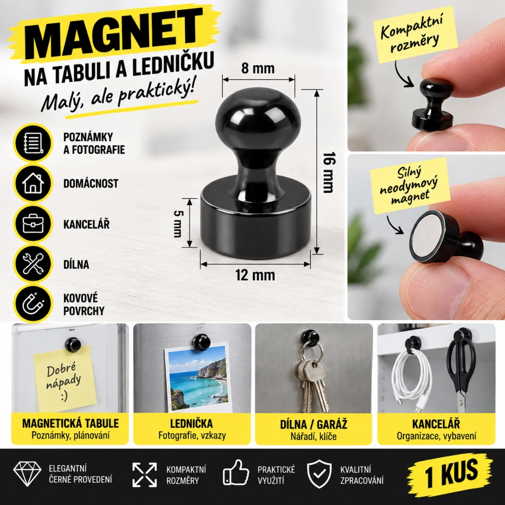 Magnet na tabuli a ledničku - černý