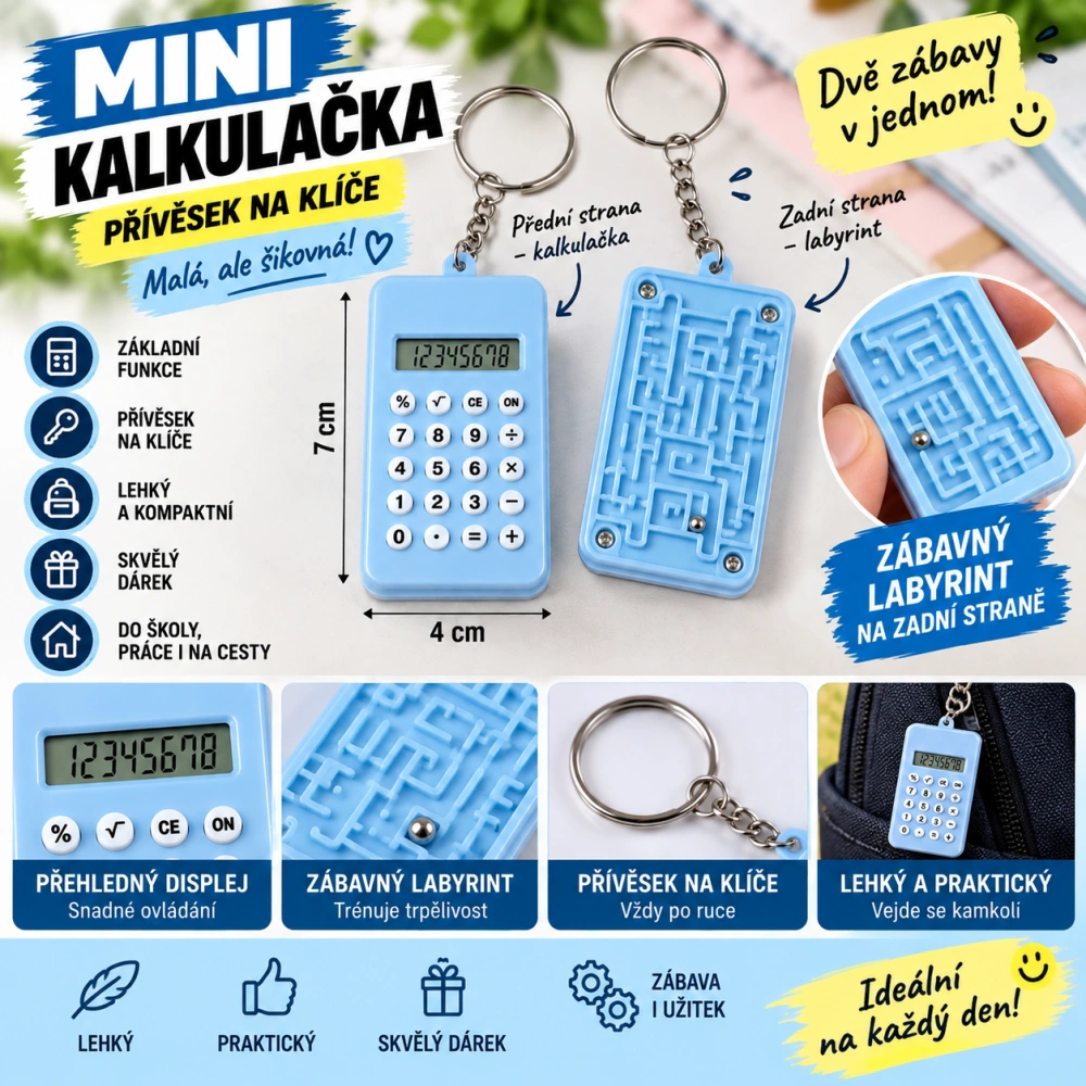 Mini kalkulačka přívěsek - modrá