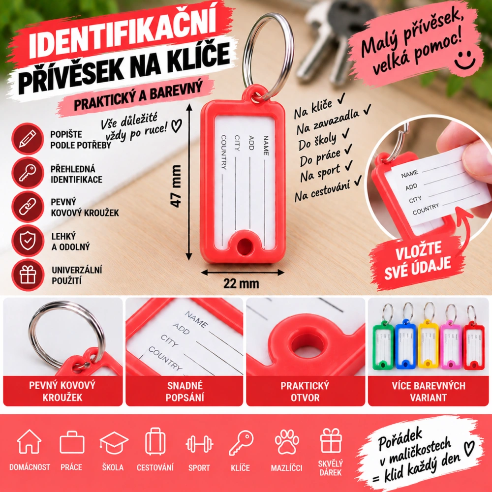 Identifikační přívěšek - červený