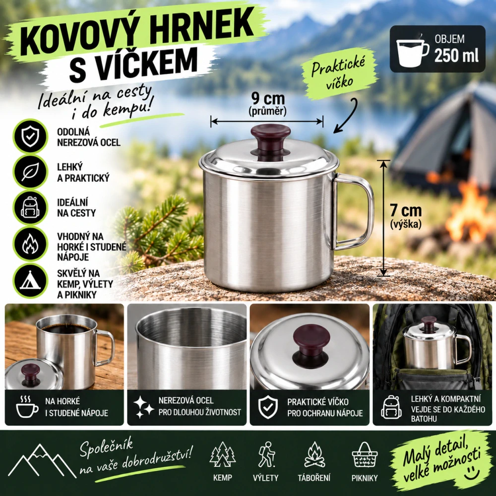 Plechový hrnek s víčkem 250 ml