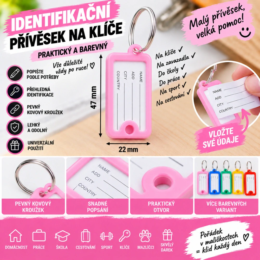 Identifikační přívěšek - růžový