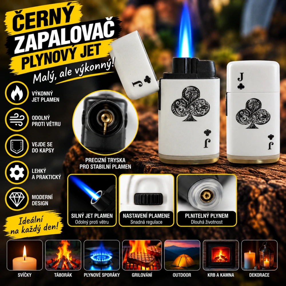 Tryskový zapalovač PROF - Poker Janek
