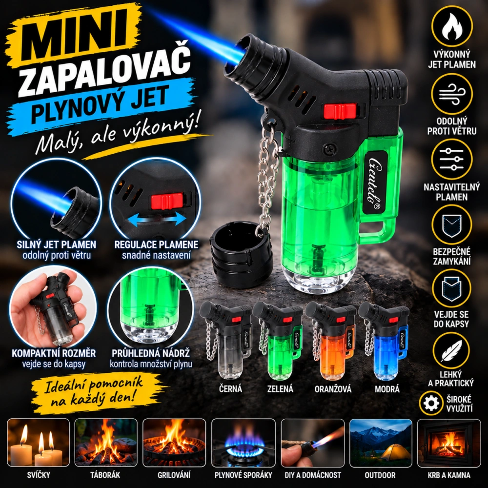 Mini tryskový zapalovač - zelený