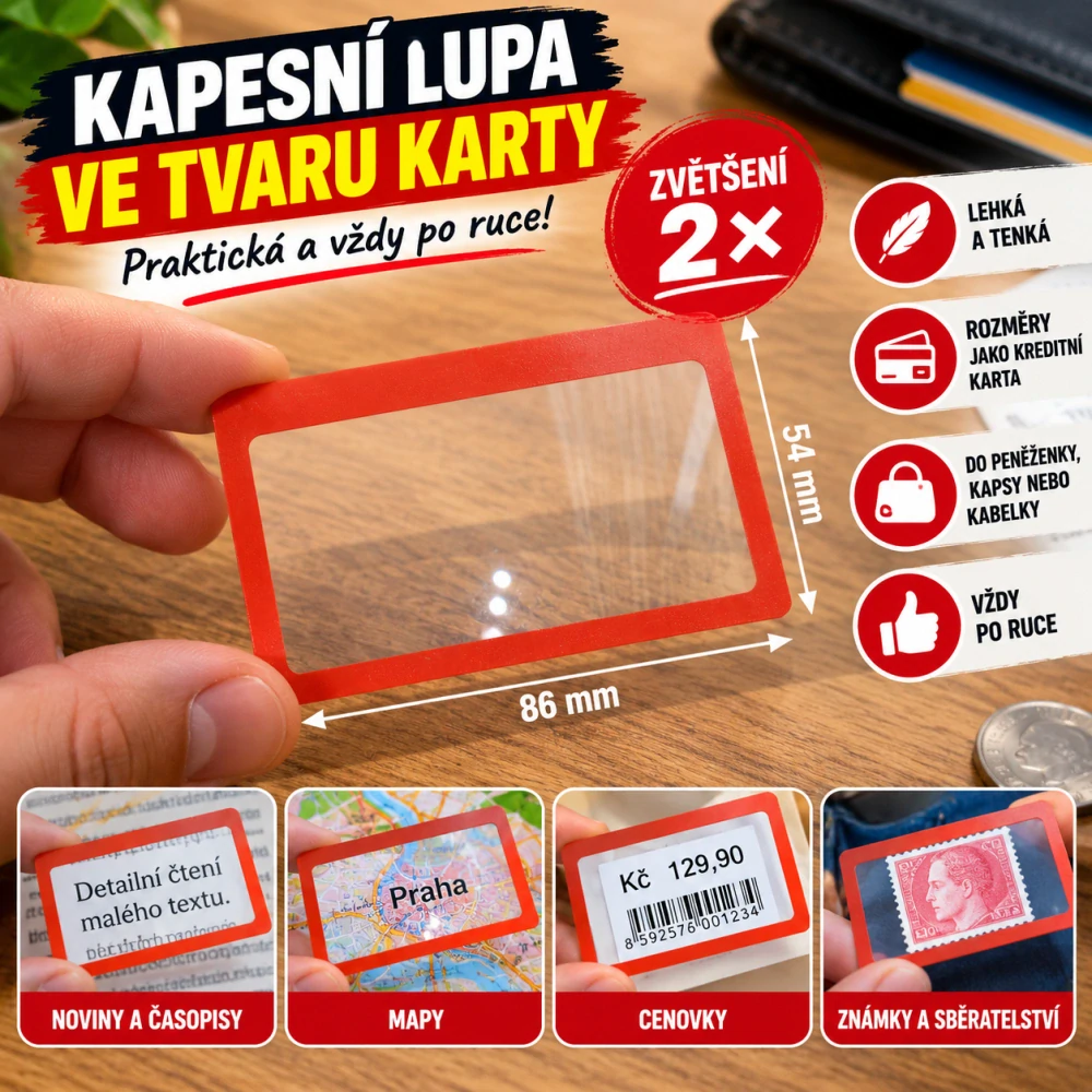 Lupa do peněženky - červená