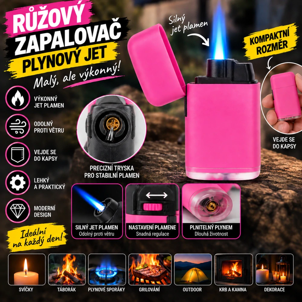Tryskový zapalovač Prof - růžový