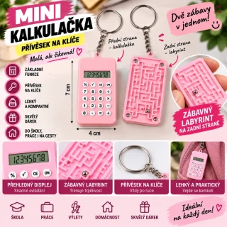 Mini kalkulačka přívěsek - růžová