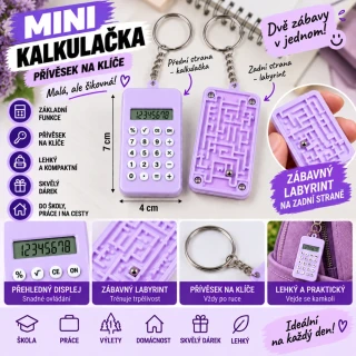 Mini kalkulačka přívěsek - fialová