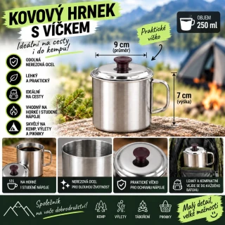 Plechový hrnek s víčkem 250 ml