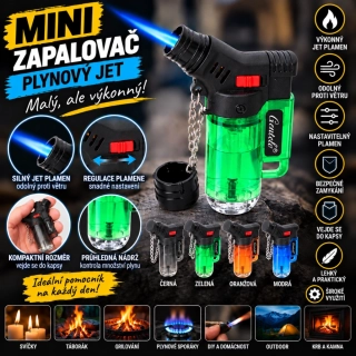 Mini tryskový zapalovač - zelený